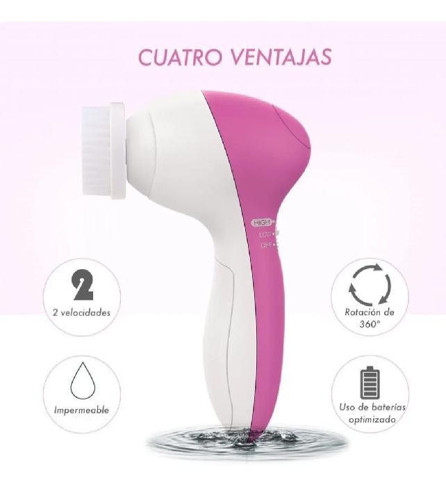 Cepillo Limpiador Facial Electrico Exfoliante 5 en 1 Rosa Beauty Care