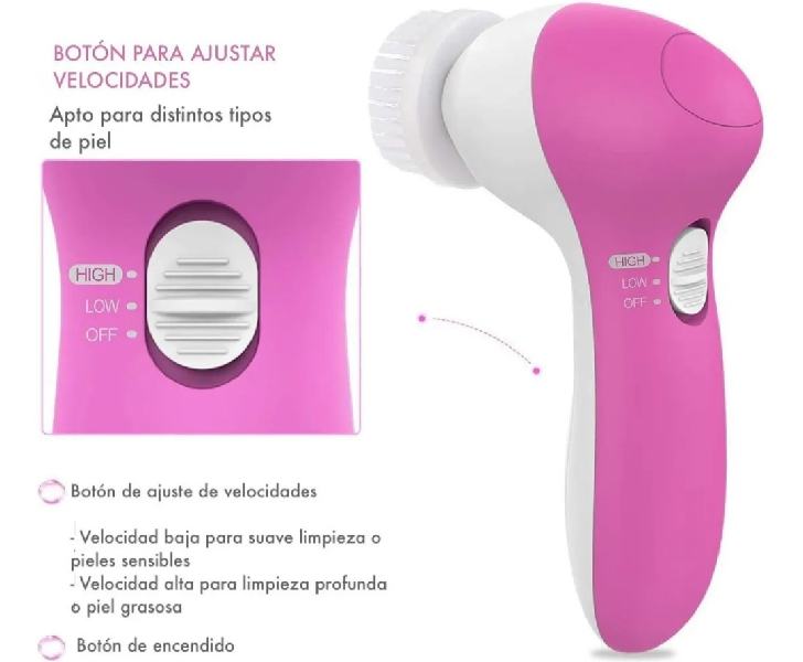 Cepillo Limpiador Facial Electrico Exfoliante 5 en 1 Rosa Beauty Care