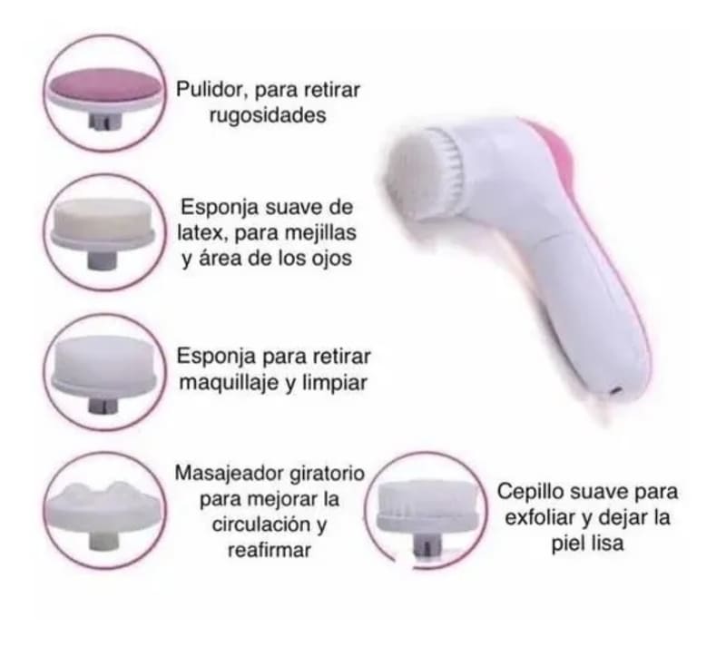 Cepillo Limpiador Facial Electrico Exfoliante 5 en 1 Rosa Beauty Care