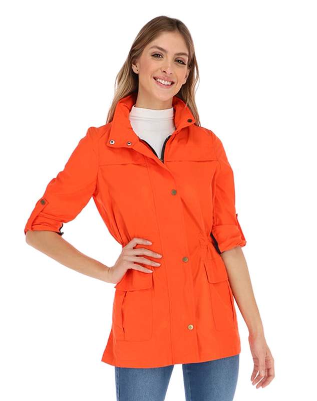 Gabardina con gorro y empacable T80593 Mandarina 