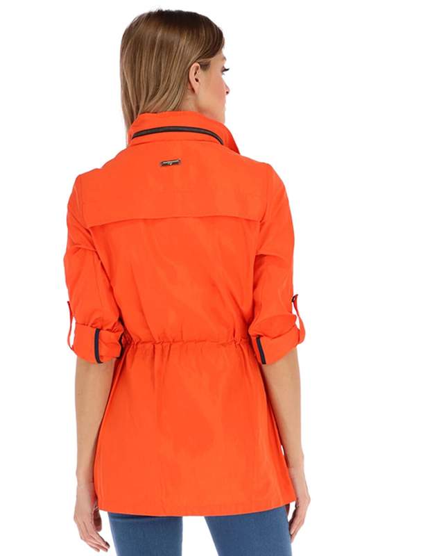 Gabardina con gorro y empacable T80593 Mandarina 