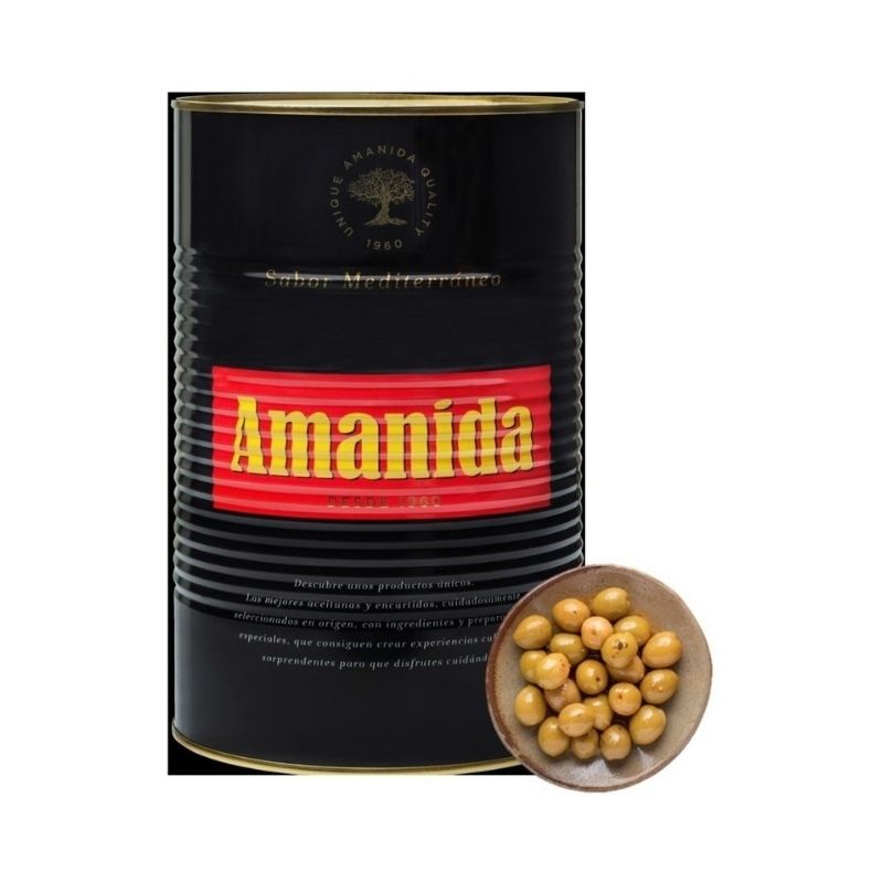 Aceituna Verde Con Hueso Aliñada Amanida Lata 4 Kilo