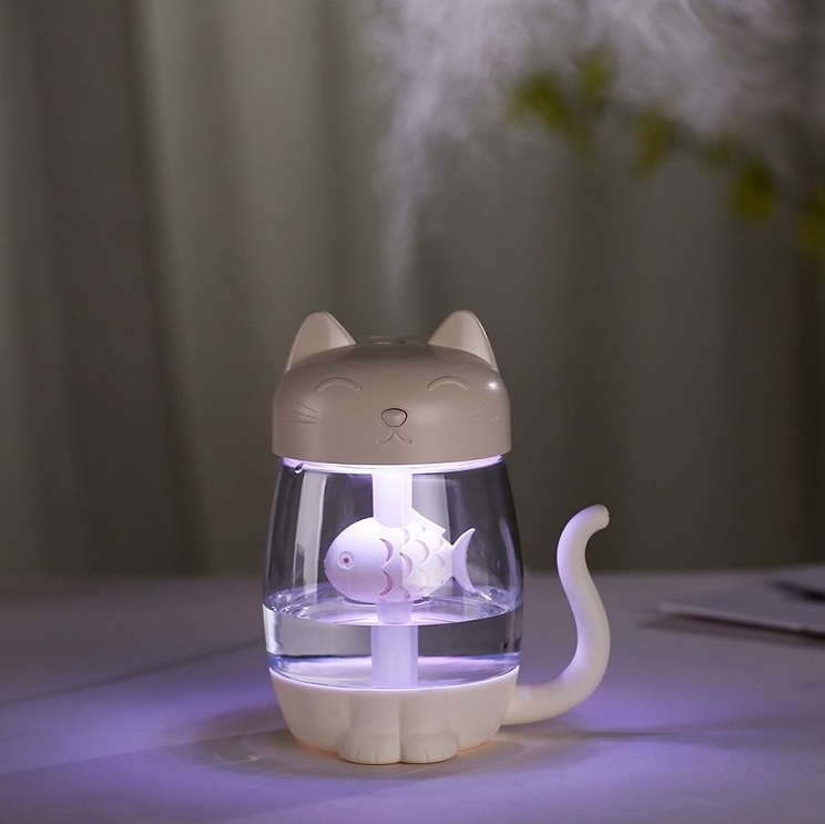 Humidificador Gato con pez Gadgets & fun  ideal para aromaterapia con luz Led  interna ultra silencioso 
