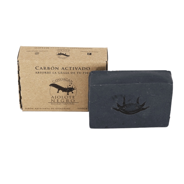 Jabón Natural Artesanal Anti Acné de Carbón Activado Ajolote Negro.