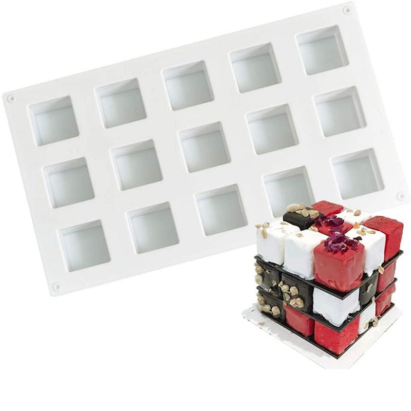 Molde Cuadrado De Silicon De 15 Cavidades / Pastel Rubick