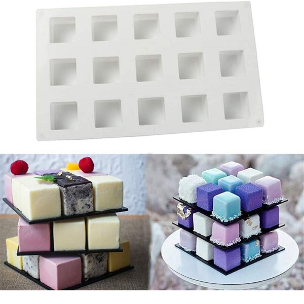 Molde Cuadrado De Silicon De 15 Cavidades / Pastel Rubick
