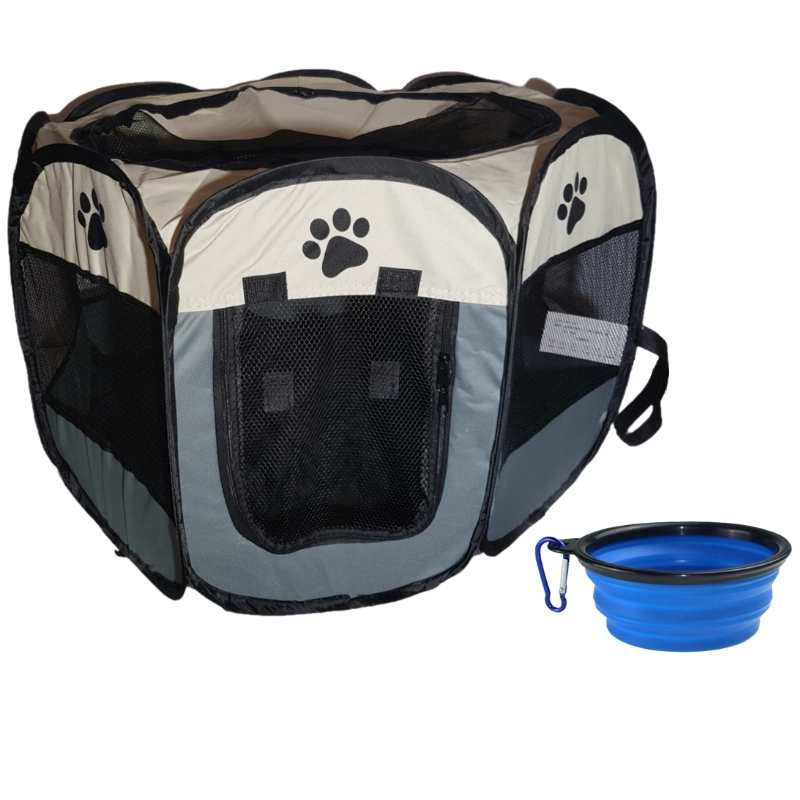 Wakana Corral para Perros Plegable Chico 74x74x43cm con Bowl (Bono) Gris