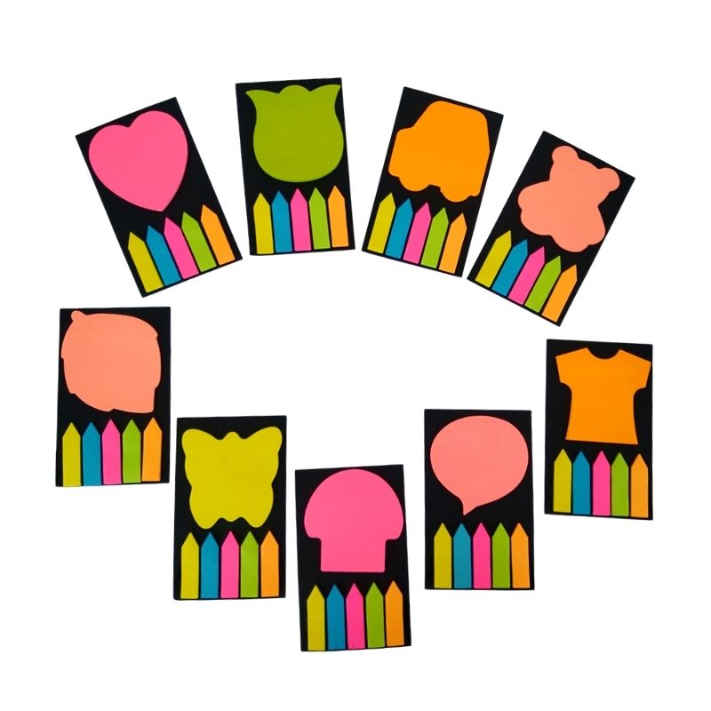 3 Pack Notas Adhesivas Post Its Figuras Neon, LBP, 5 Separadores -Colores