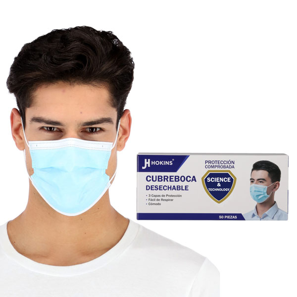 Cubrebocas Termosellado Tricapa Desechable 600pzs Azul JH Hokins