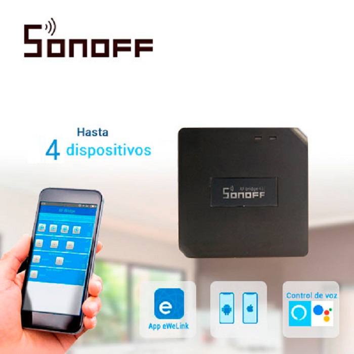 COMUNICADOR RF SONOFF RFBRIDGE433 SMART INALAMBRICO WIFI PARA IOS Y ANDROID COMPATIBLE CON ALEXA/GOOGLE HOME/NEST/IFTTT WIFI 2.4GHZ HASTA 16 DISPOSITIVOS RF 433 MHZ SOPORTA CONTROL REMOTO PARA INTERIOR DE 433MHZ (MODELO REMOTE 433 NO INCLUIDO)