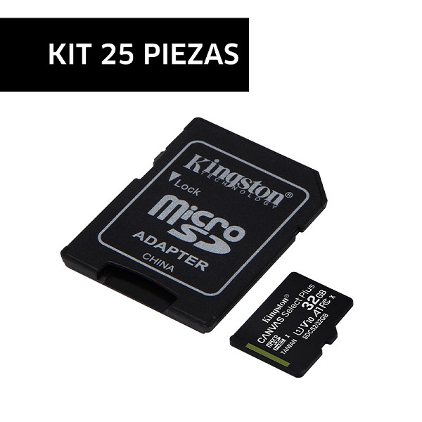 Kingston Tarjeta de Memoria MicroSDHC con Adaptador Clase 10, UHS-I 100 MB/s (25 Piezas, 32 GB)