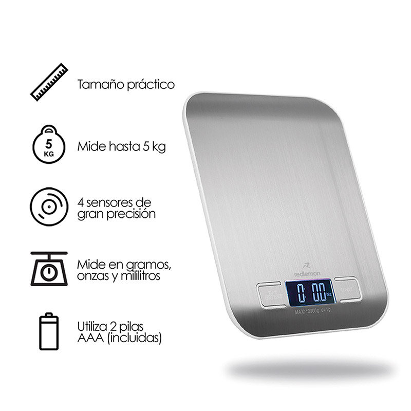 Báscula Digital Cocina Gramera Acero Inoxidable 5kg Redlemon
