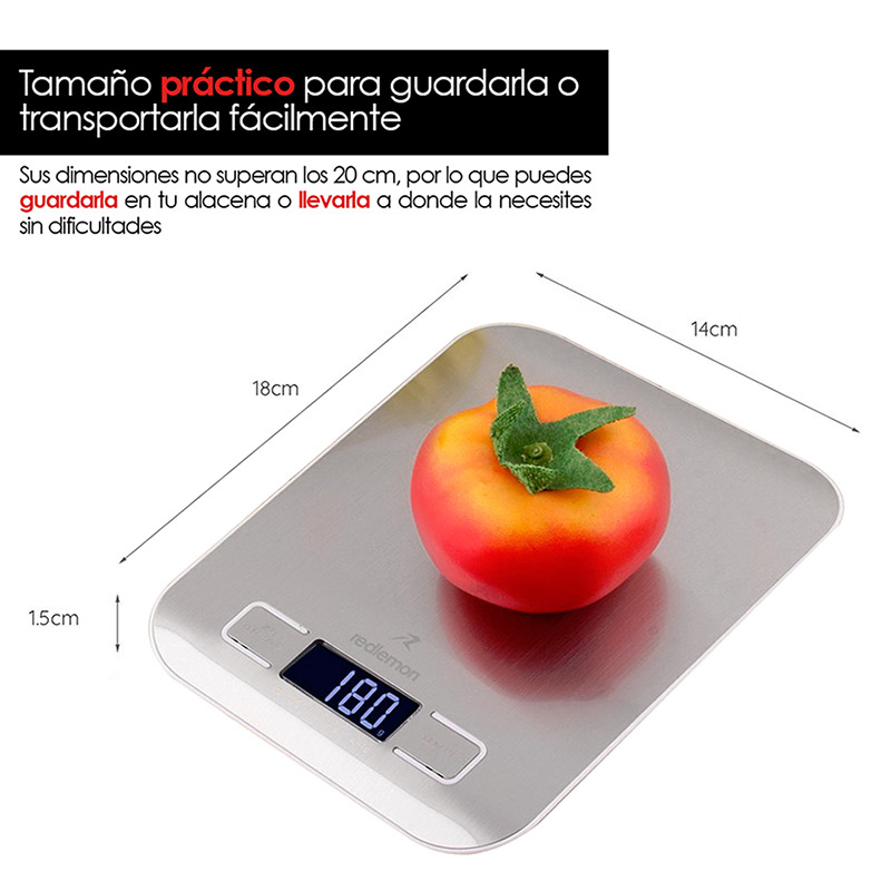 Báscula Digital Cocina Gramera Acero Inoxidable 5kg Redlemon