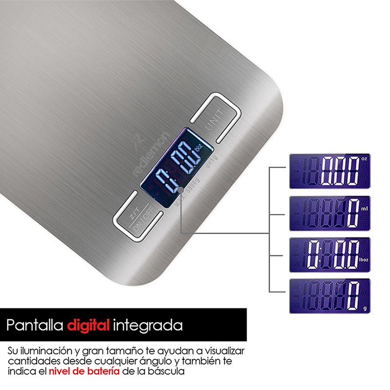 Báscula Digital Cocina Gramera Acero Inoxidable 5kg Redlemon