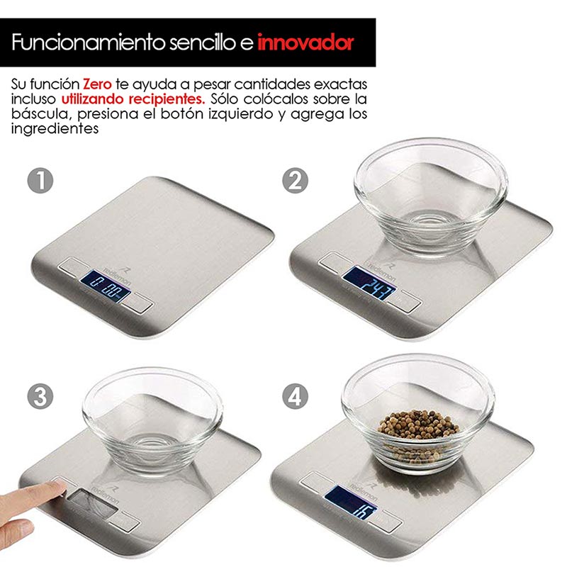 Báscula Digital Cocina Gramera Acero Inoxidable 5kg Redlemon