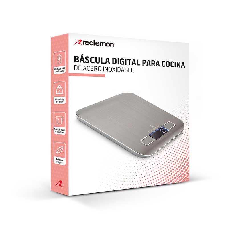 Báscula Digital Cocina Gramera Acero Inoxidable 5kg Redlemon
