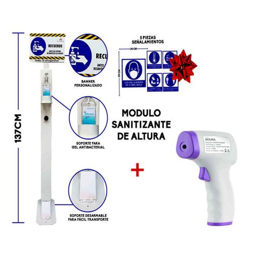 Termómetro digital + Dispensador Gel Antibacterial + Letrero 20cmx20cm