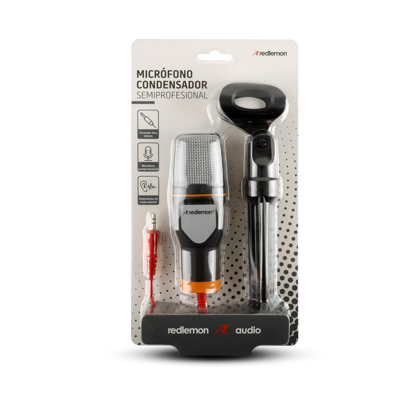 Redlemon Micrófono Condensador Semiprofesional con Tripié, Conector Universal Auxiliar Plug 3.5mm, Aislamiento de Ruido, para PC y Laptop. Ideal para Videoconferencias, Podcasts, Videoblogs y más