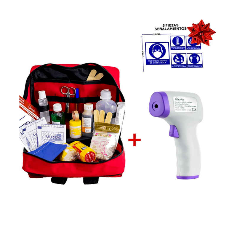 25pz Botiquín Primeros Auxilios más termómetro Digital + Letrero 20cmx20xm