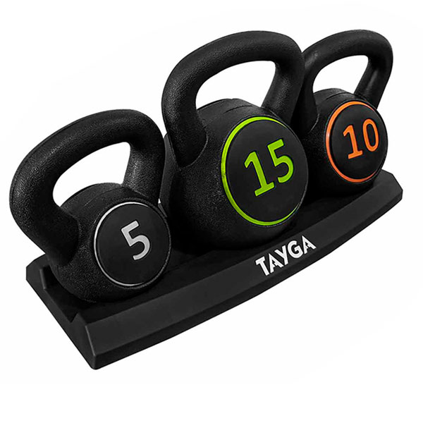 Tayga set pesas rusas kettlebells 5,10,15 lb con base 