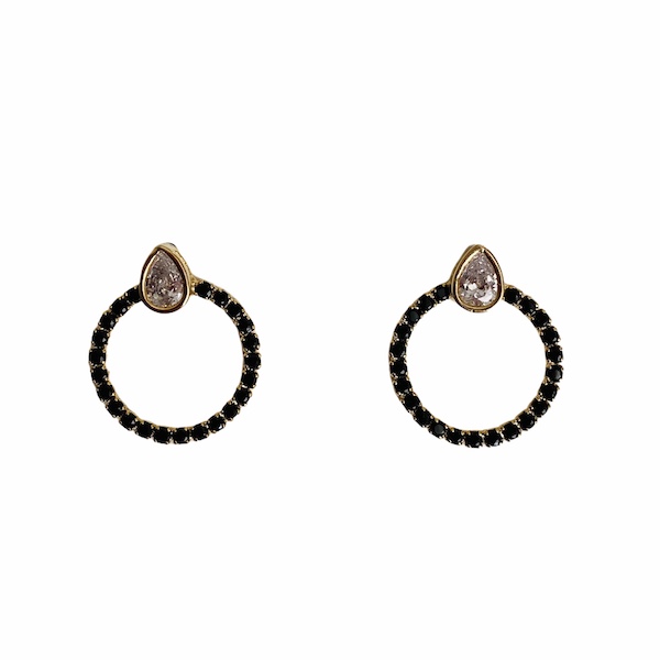 Aretes Círculo Negro-Baño de Oro 18K-Dorado