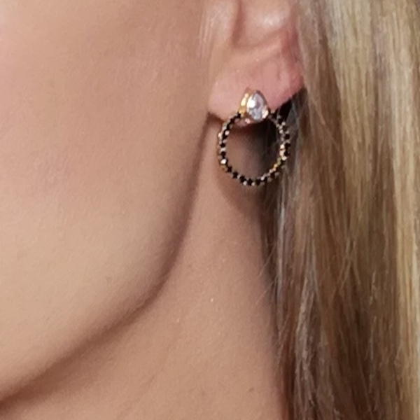 Aretes Círculo Negro-Baño de Oro 18K-Dorado