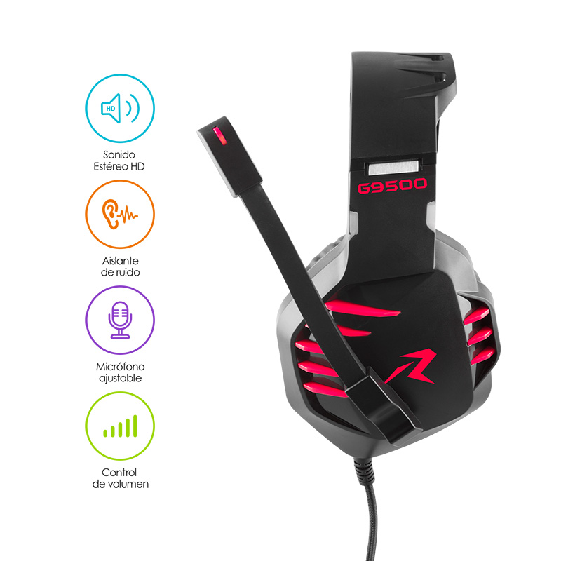 Audífonos Gamer Sonido HD 360 Aux. 3.5mm Mod. G9500 Redlemon