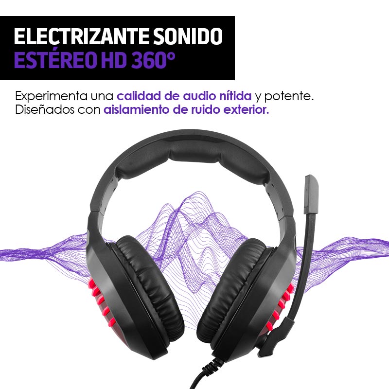 Audífonos Gamer Sonido HD 360 Aux. 3.5mm Mod. G9500 Redlemon