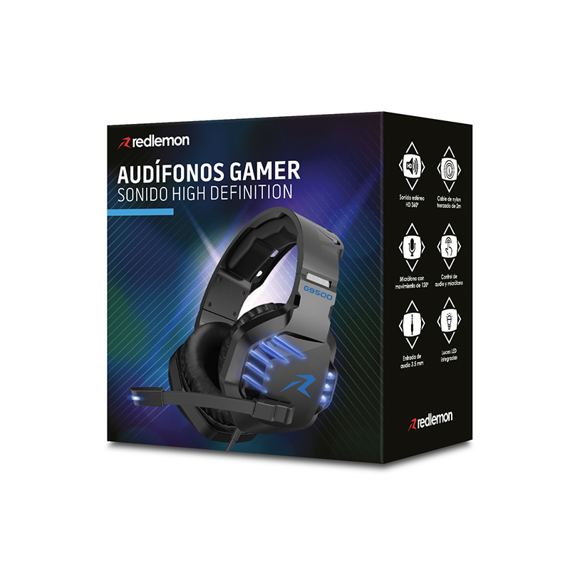 Audífonos Gamer Sonido HD 360 Aux. 3.5mm Mod. G9500 Redlemon