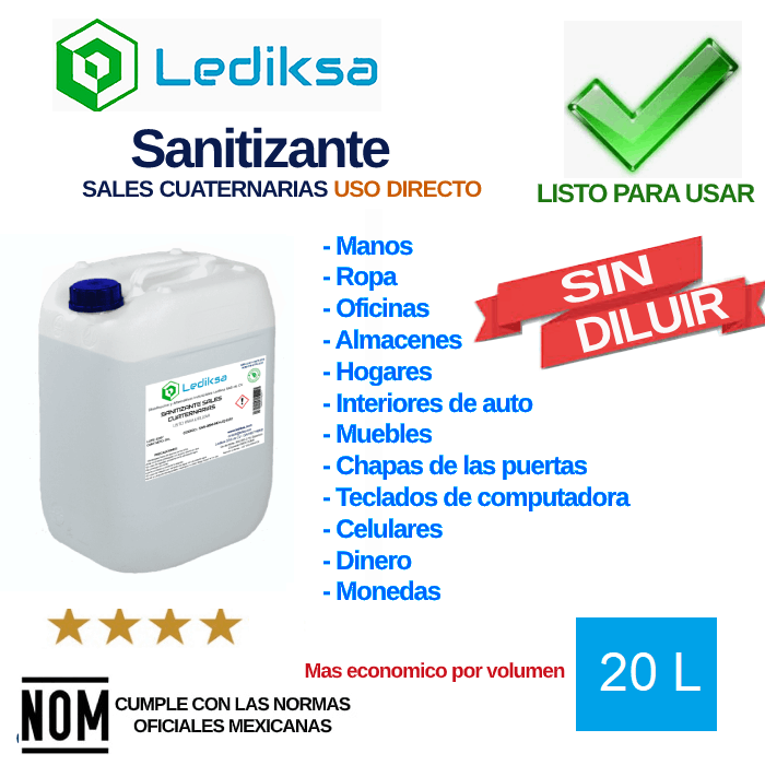 Sanitizante Sales Cuaternarias Listo para usar 20 Lts