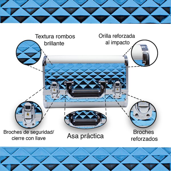 Cosmetiquera Neceser Profesional Maletín Azul Metálico