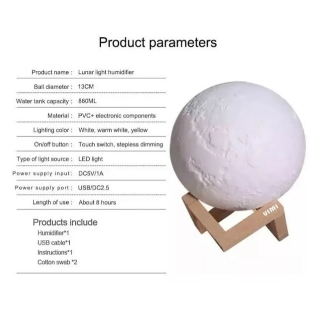 Humidificador Luna Lámpara 3d Aromaterapia Luz Difusor