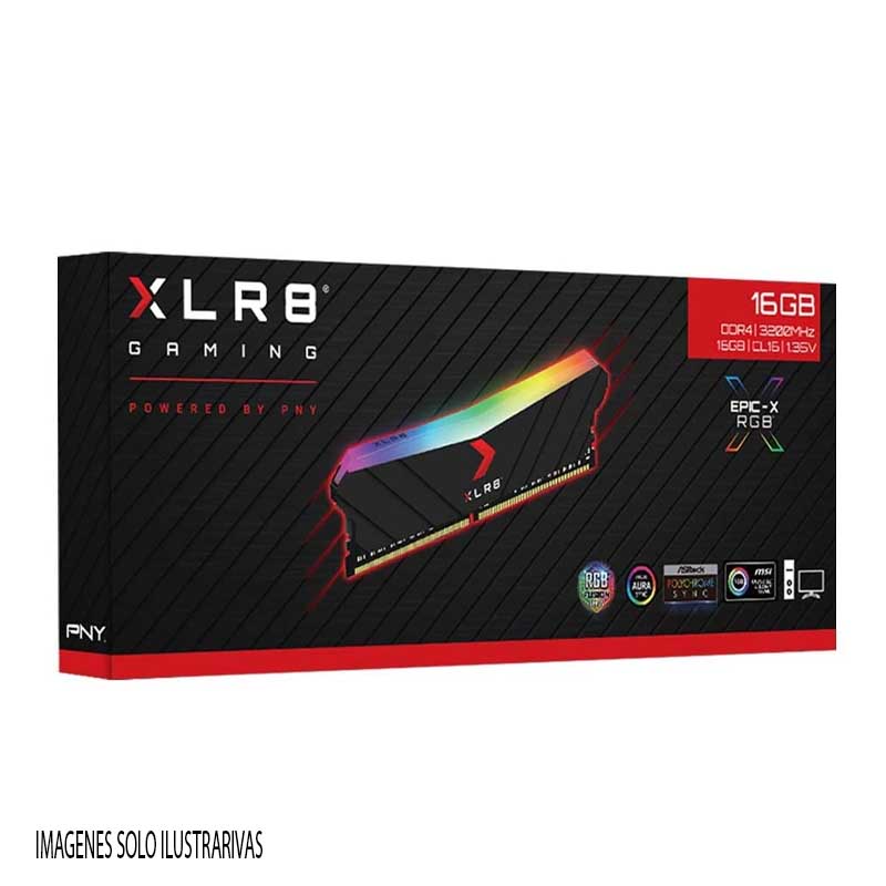RAM PNY XLR8 DDR4 8GB 3200 RGB NEGRO MD8GD4320016XRGB