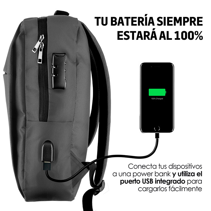 Mochila para Laptop Antirrobo con Candado, Puerto USB para Power Bank, Contra Agua, Ideal para Viaje Redlemon