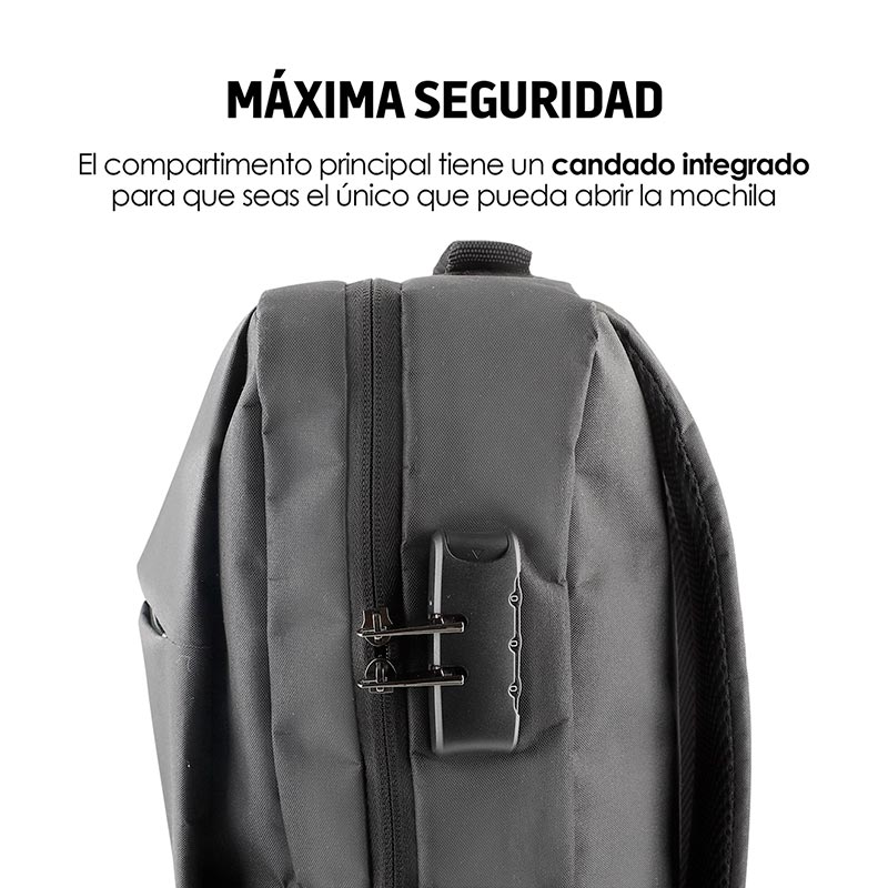 Mochila para Laptop Antirrobo con Candado, Puerto USB para Power Bank, Contra Agua, Ideal para Viaje Redlemon