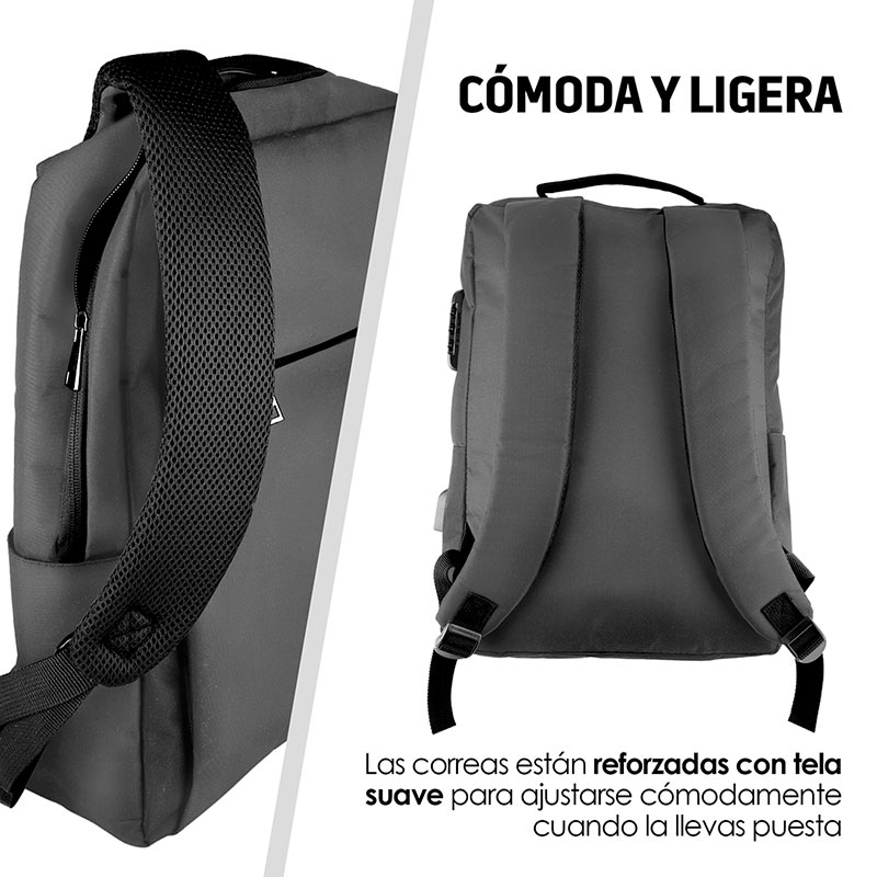 Mochila para Laptop Antirrobo con Candado, Puerto USB para Power Bank, Contra Agua, Ideal para Viaje Redlemon