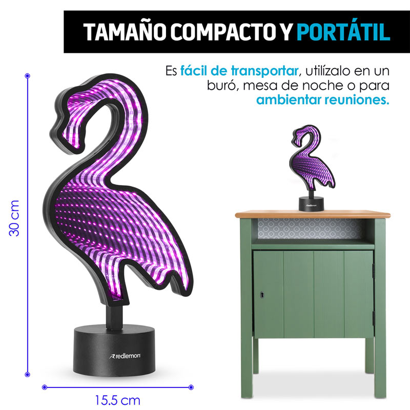 Lámpara Espejo Infinity 3D LED Colores USB Baterías Flamingo Redlemon.