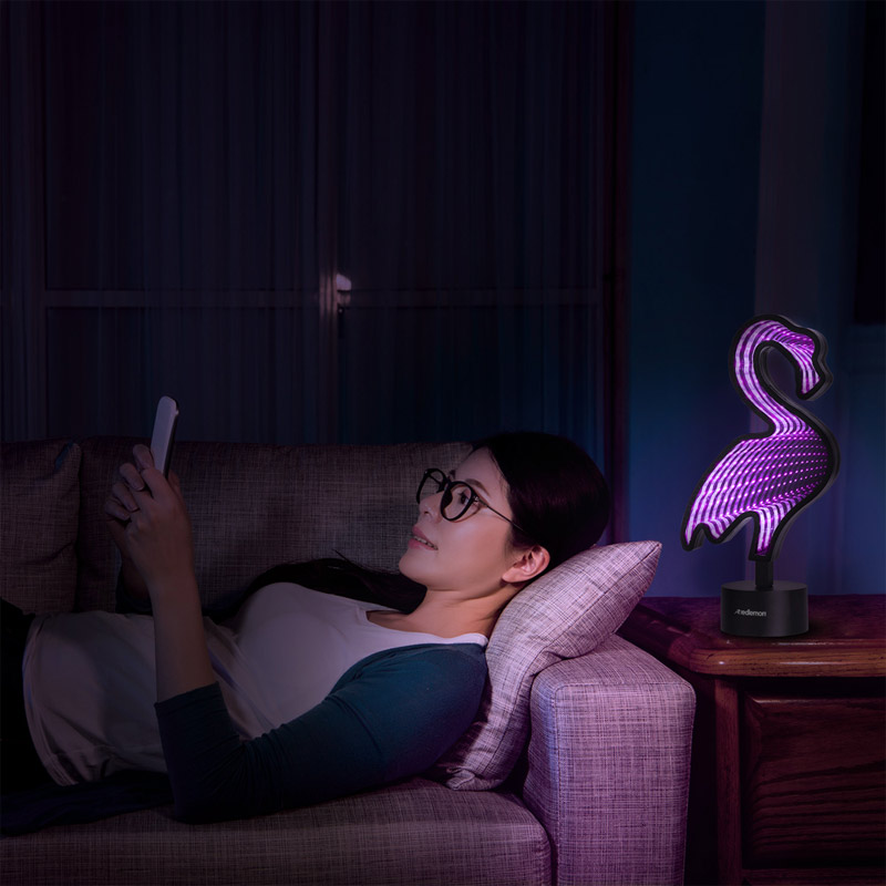 Lámpara Espejo Infinity 3D LED Colores USB Baterías Flamingo Redlemon.