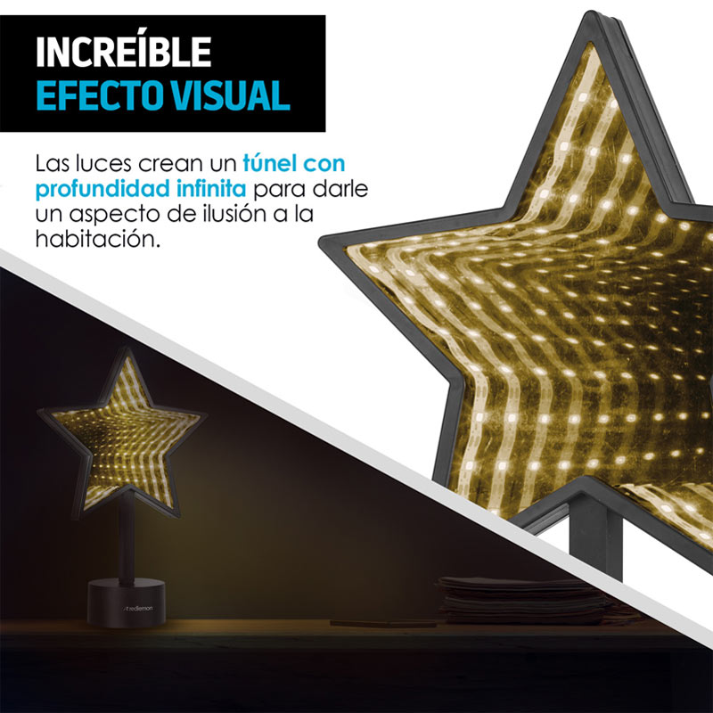 Lámpara Espejo Infinity 3D LED Colores USB Baterías Star Redlemon.