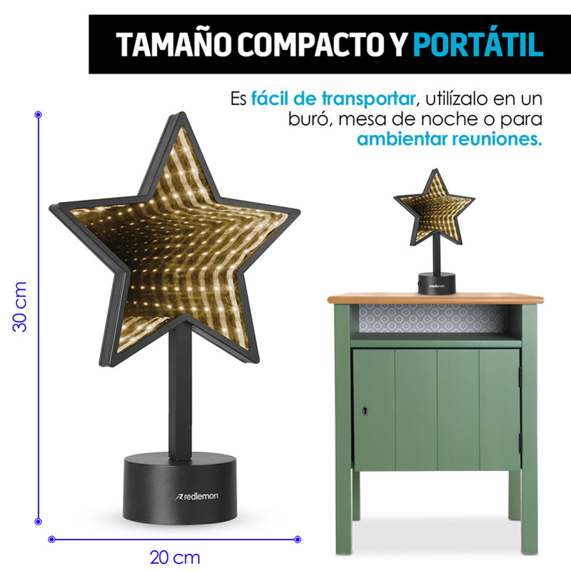 Lámpara Espejo Infinity 3D LED Colores USB Baterías Star Redlemon.