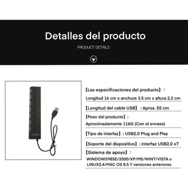 Hub Usb 2.0 Led 7 Puertos Computadoras Pc Laptop Memorias