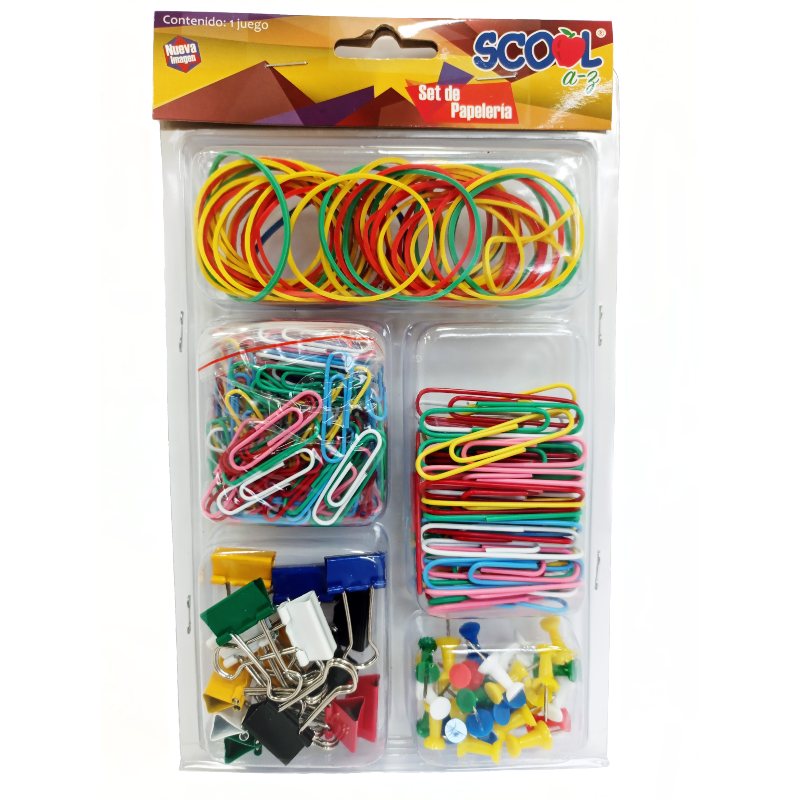 Set De Papeleria Pines + Clips + Ligas + Sujetadocumentos - 235 Piezas