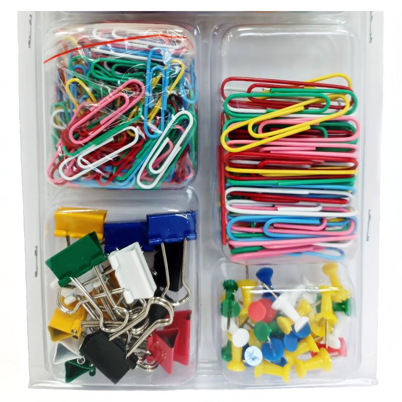 Set De Papeleria Pines + Clips + Ligas + Sujetadocumentos - 235 Piezas