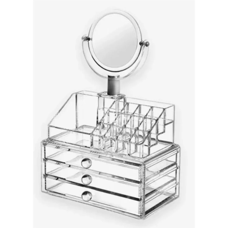 Organizador Para Maquillaje Con Espejo de Acrílico Caja Organizadora Cosmetiquera - 3 piezas