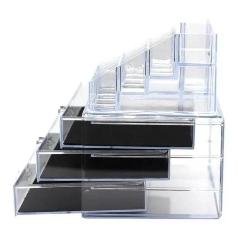 Organizador Para Maquillaje Con Espejo de Acrílico Caja Organizadora Cosmetiquera - 3 piezas