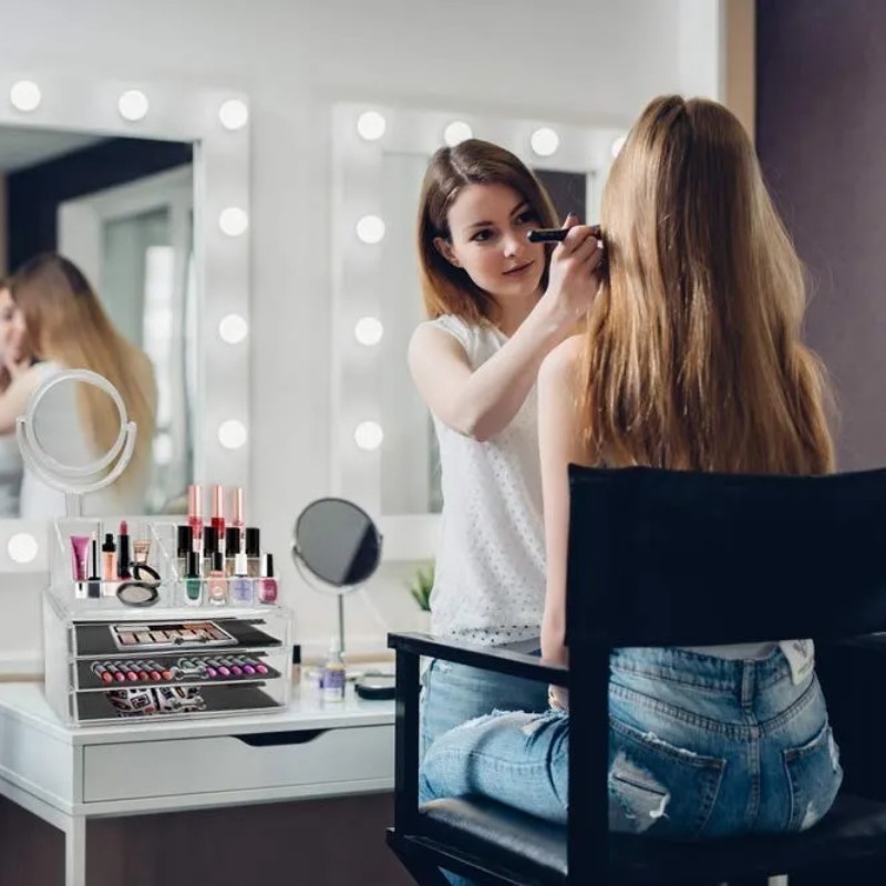 Organizador Para Maquillaje Con Espejo de Acrílico Caja Organizadora Cosmetiquera - 3 piezas