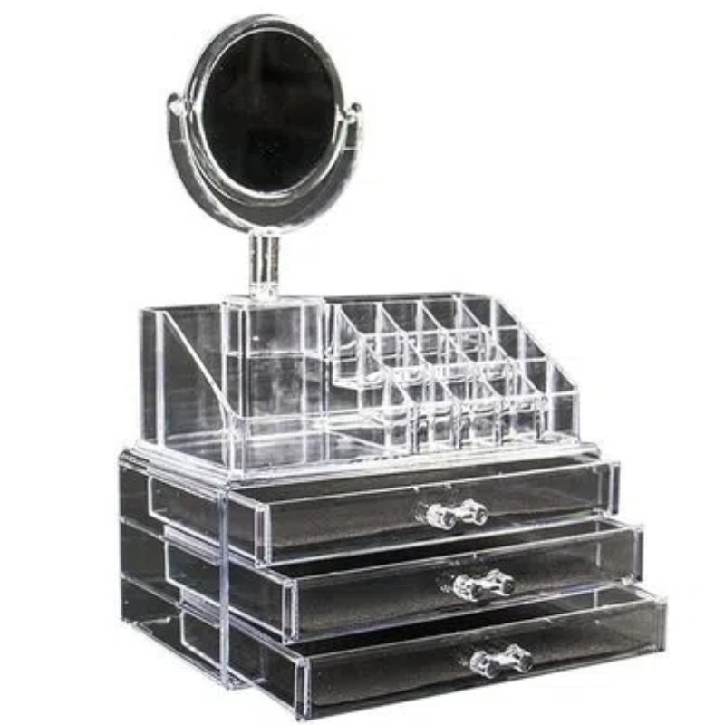 Organizador Para Maquillaje Con Espejo de Acrílico Caja Organizadora Cosmetiquera - 3 piezas