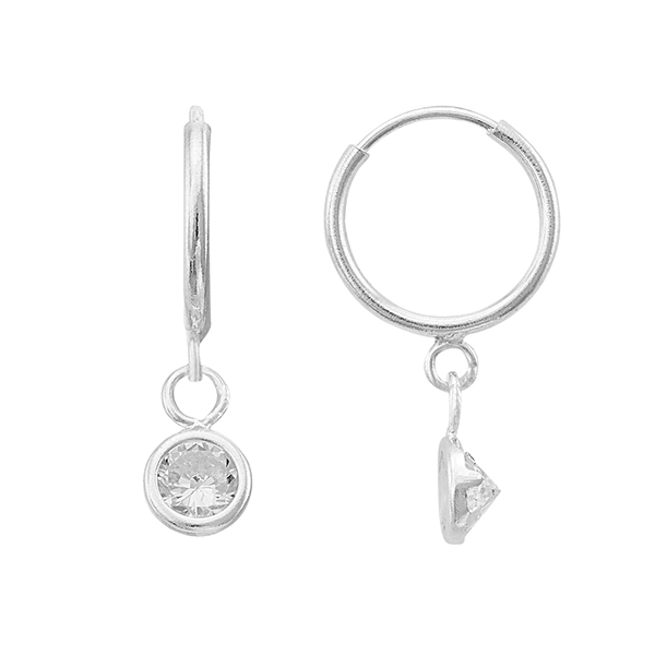 Arete tipo Coqueta Biselado con Circonia en Plata .925 + Obsequio