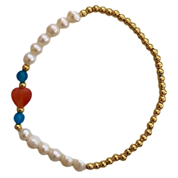 Duo de Pulseras en Chapa de Oro con Perla Natural Cultivada y Piedra Agata - Mancini Joyas