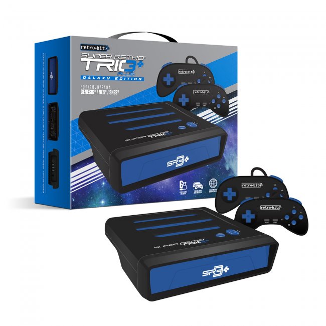Consola Super Retro Trio Plus Galaxy Edition para cartuchos de NES SNES y Genesis Retro-Bit